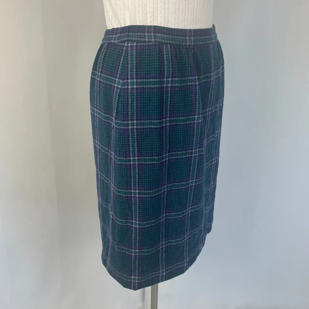 Vintage Pendleton Pencil Skirt Size 12 Blue Purple Tartan Plaid Wool Academia